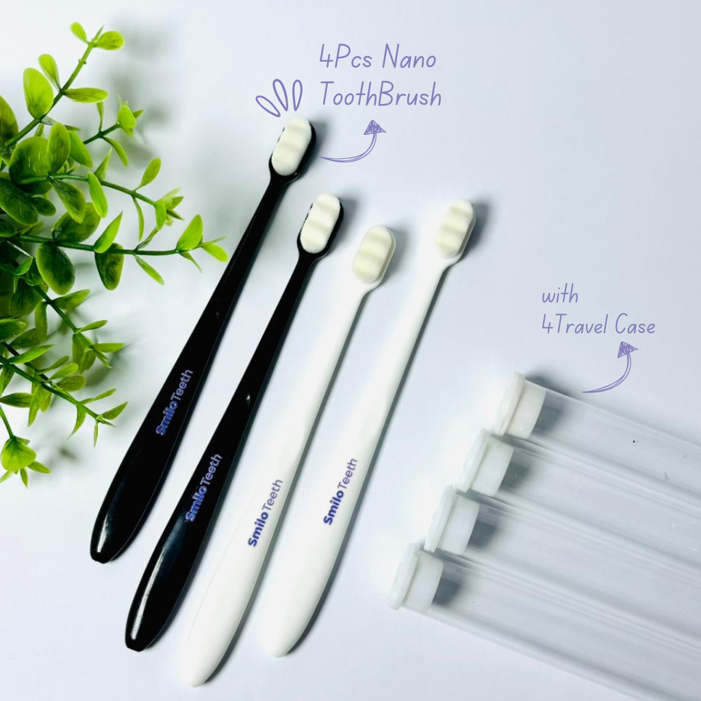 Smilo Teeth Pack 4 Nano Toothbrushes with Travel Cases + 1 Tongue Cleaner
