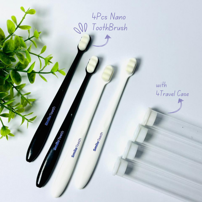 Smilo Teeth Pack 4 Nano Toothbrushes with Travel Cases + 1 Tongue Cleaner