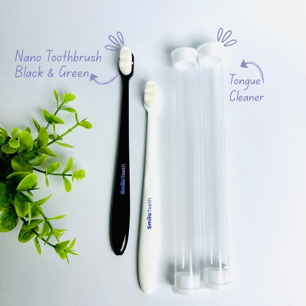 Smilo Teeth Pack 4 Nano Toothbrushes with Travel Cases + 1 Tongue Cleaner